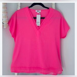 DKNY Women's Pink V-Neck Top new M